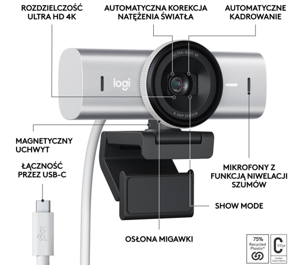 Logitech MX BRIO 4K jasnoszary - 1227569 - zdjęcie 6